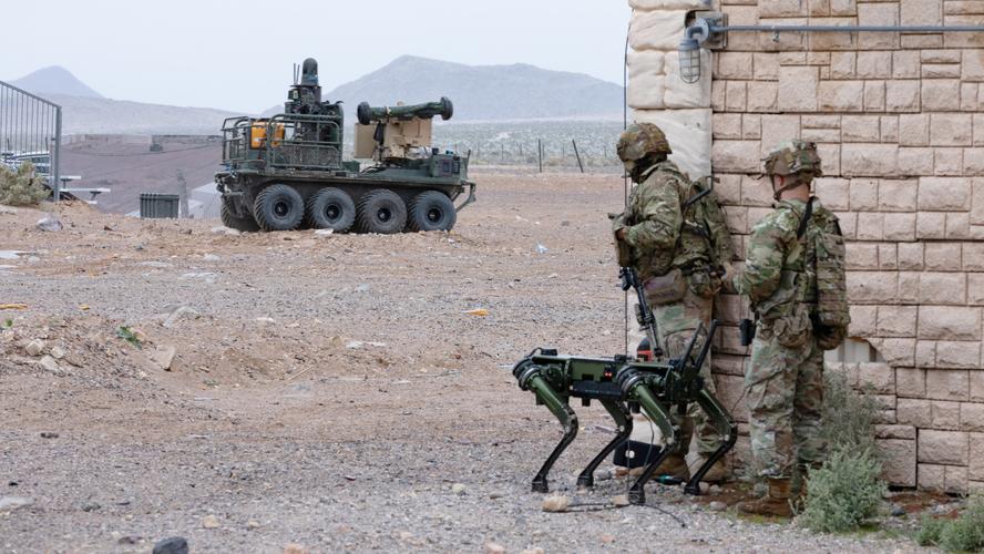 U.S. soldiers take part in a human machine integration demonstration at Fort Irwin, California, March 15, 2024