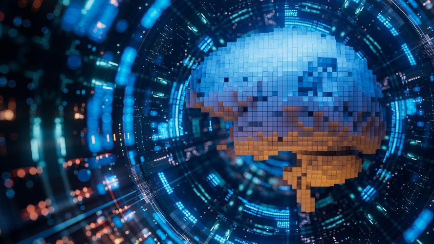 Abstract illustration depicting AI, digital information, cybersecurity, encrypted technology