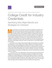 Cover: College Credit for Industry Credentials