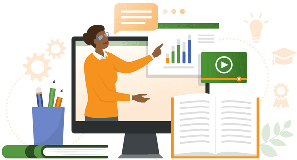 Concept illustration of teacher and education elements representing education research