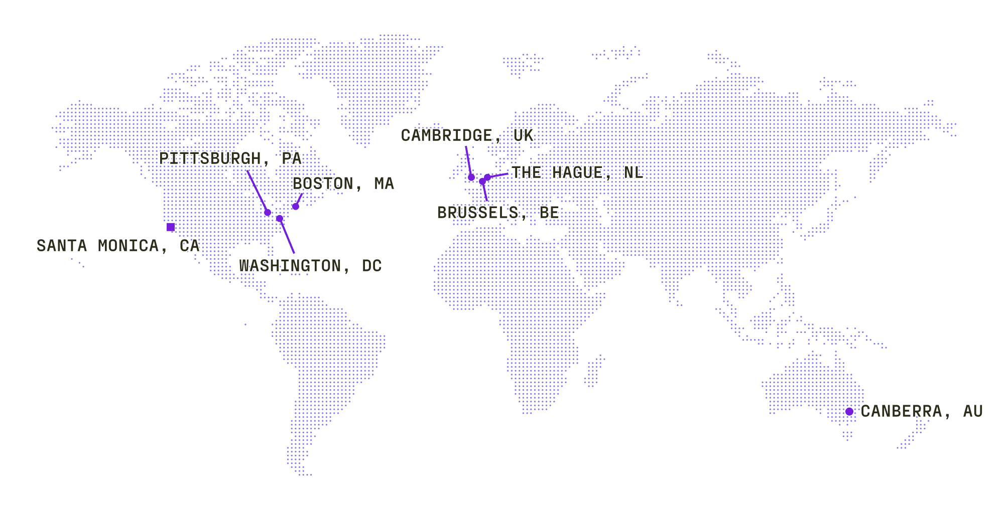 Global map showing the eight RAND office locations